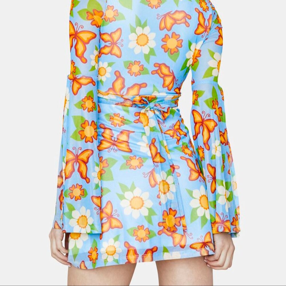 dELiA*s by Dolls Kill Small Mesh Bell Sleeve Babydoll Mini Dress - Picture 7 of 15
